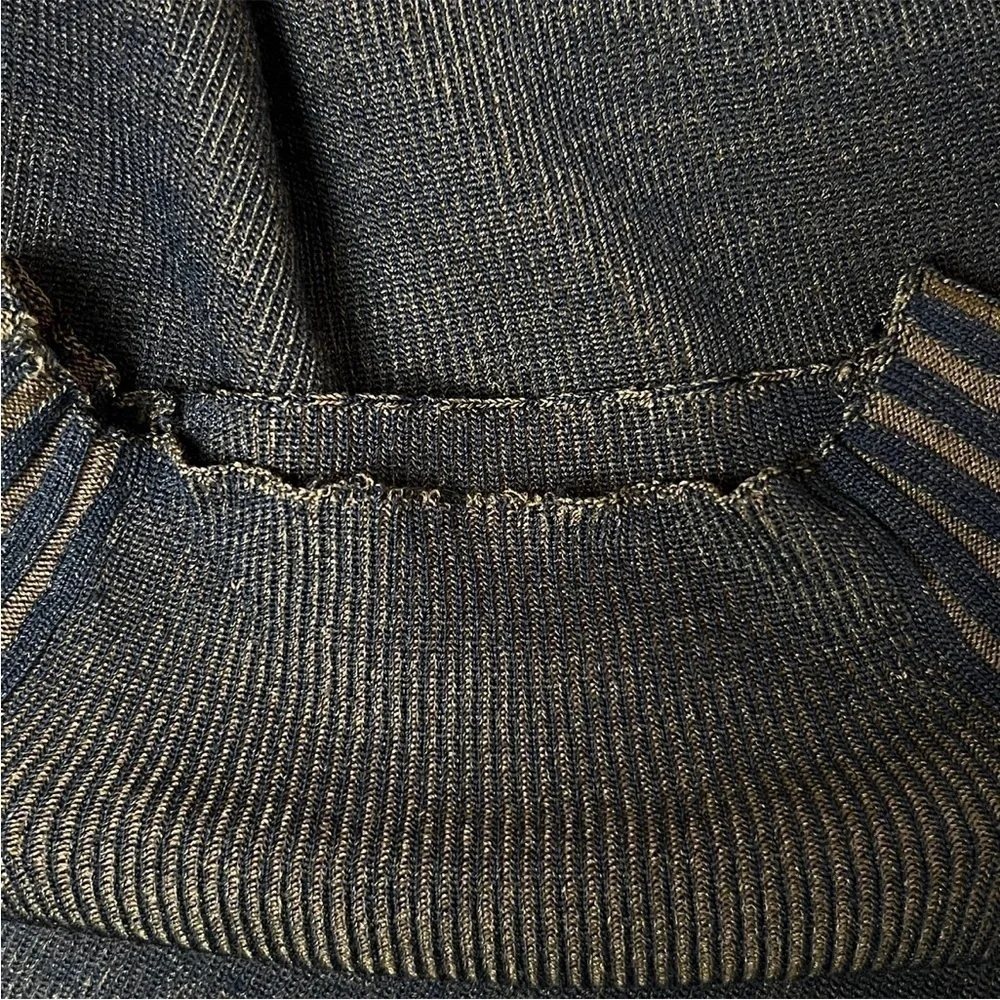 DREYDEN Wool Sweater‎ Contrast Stripe Rib Knit Lightweight Slim Fit Mockneck XL